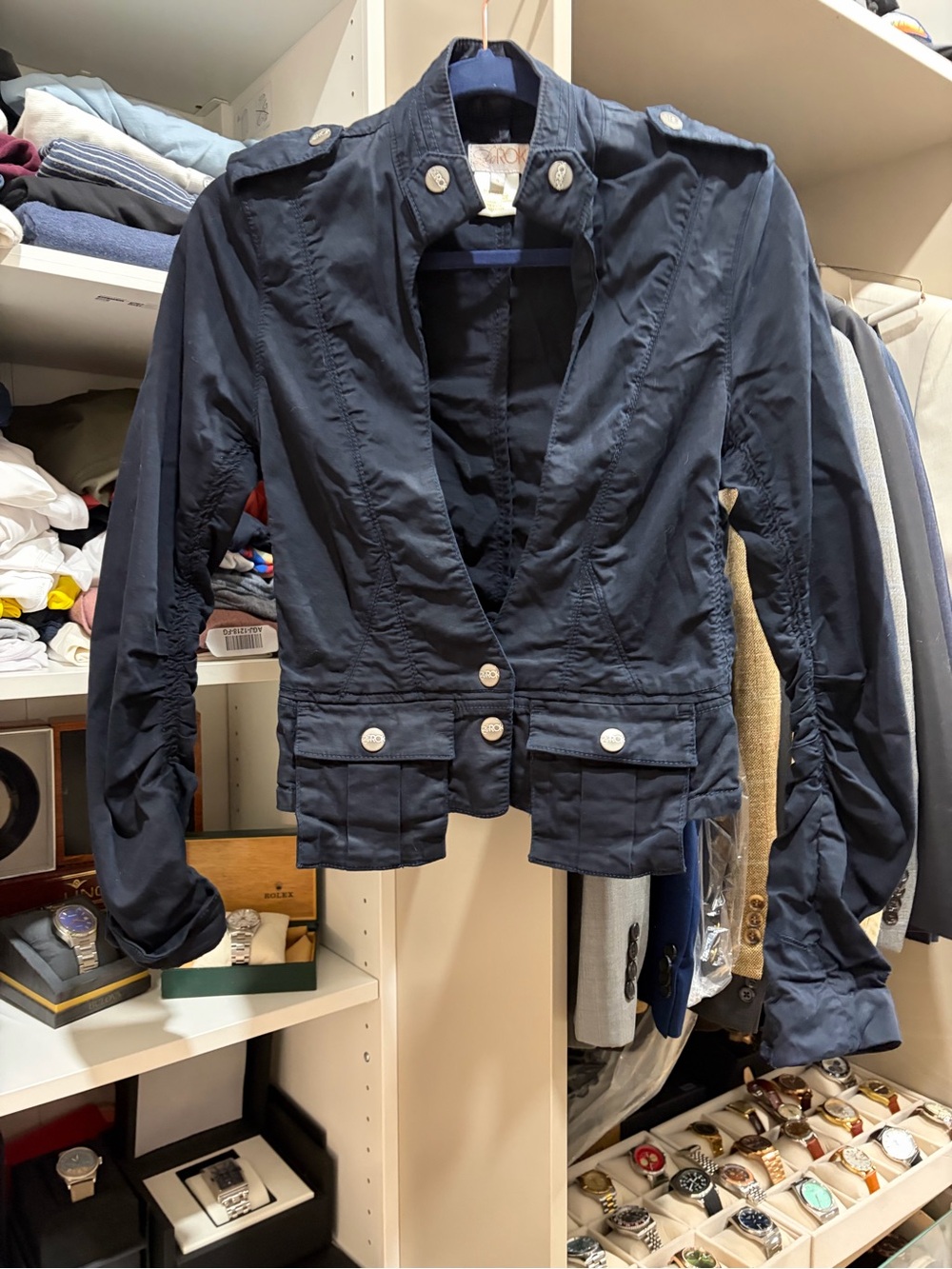 LaRok Navy Military-Style Cropped Utility Jacket